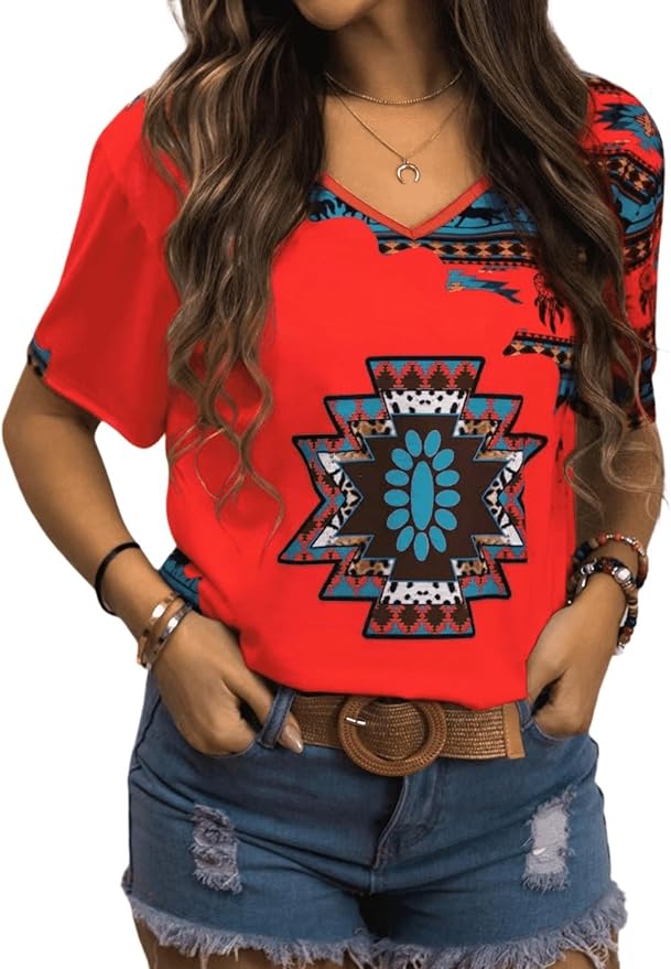 Western Style Short Sleeve Women's T-shirt